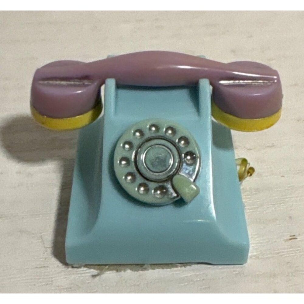 Vintage Dollhouse Rotary Phone  Miniature Aqua & Purple Plastic